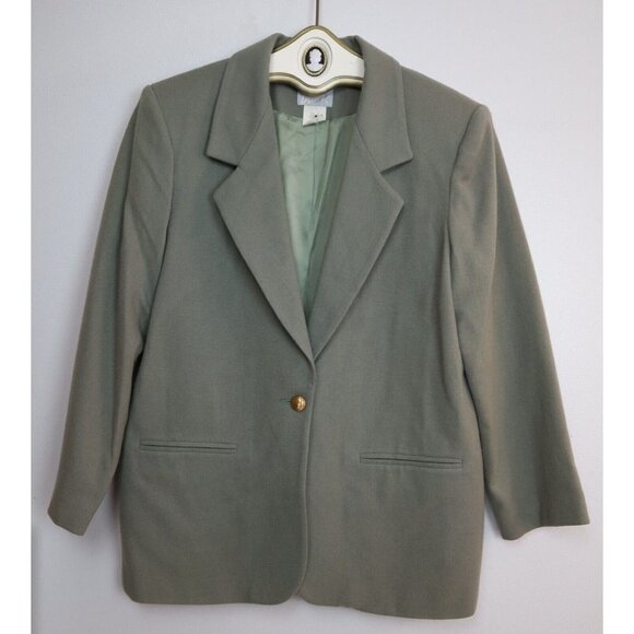 VINTAGE WOMEN S SAGE GREEN WOOL BLAZER JACKET - BLAIR - SIZE 10 - Picture 2 of 6